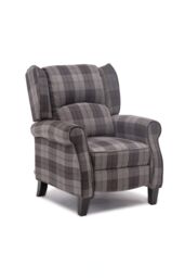 More4Homes Eaton Wing Back Fireside Checkered Fabric Pushback Recliner Chair in Charcoal - thumbnail 2