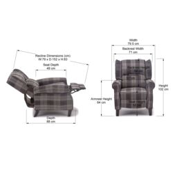 More4Homes Eaton Wing Back Fireside Checkered Fabric Pushback Recliner Chair in Charcoal - thumbnail 7