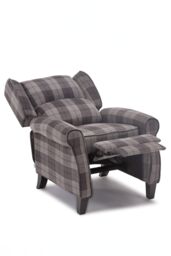 More4Homes Eaton Wing Back Fireside Checkered Fabric Pushback Recliner Chair in Charcoal - thumbnail 4