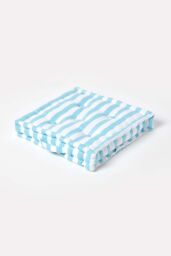 Homescapes Cotton Thick Stripe Floor Cushion in Blue - Size: 50 cm x 50 cm