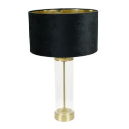 ValueLights Balan Glass with Gold Table Lamp & Velvet with Gold Inner Shade & LED Bulb in Black - thumbnail 2