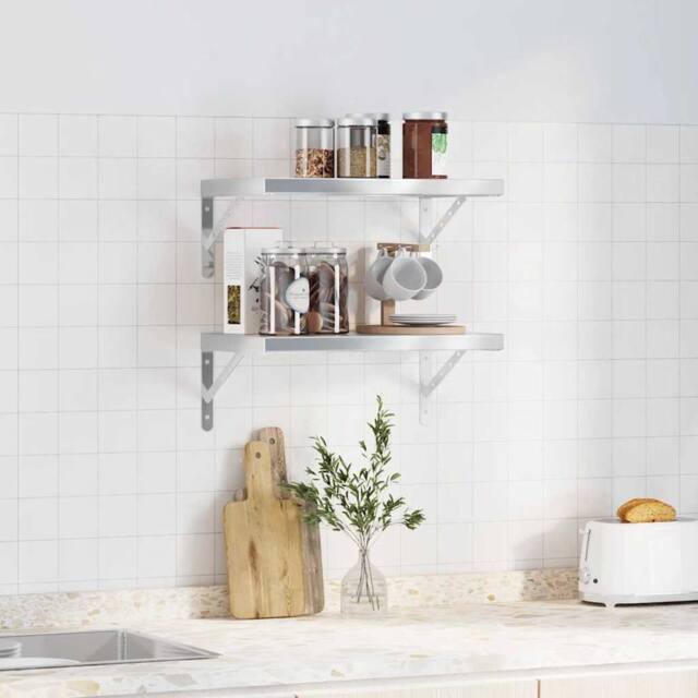 Berkfield Home Wall Shelves 2 pcs 50x30 cm Silver Stainless Steel - image 1