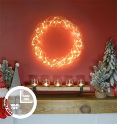 Netagon Outdoor 140 Led Christmas Copper Door Wreath With Timer, Power Supply & 10m Lead in Gold - thumbnail 3