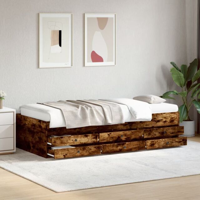 Berkfield Home Daybed with Drawers without Mattress Smoked Oak 100x200 cm in Brown - image 1