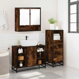 Berkfield Home 3 Piece Bathroom Furniture Set Smoked Oak Engineered Wood in Brown - thumbnail 4