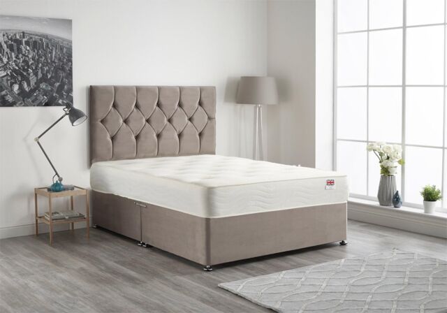 Somnior Ziggy Plush Velvet Divan Bed with Sprung Memory Foam Mattress & Headboard in Silver - Size: Single - image 1