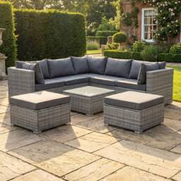 Artemis Home Oliena 7 Seat Modular Rattan L-Shaped Corner Garden Furniture in Grey - thumbnail 1