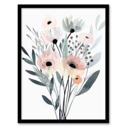 "Artery8 Abstract Pastel Colour Anemone Flower Bouquet Framed Art Print in Pale Green - Size: W12"" x H16""" - thumbnail 1