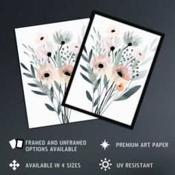"Artery8 Abstract Pastel Colour Anemone Flower Bouquet Framed Art Print in Pale Green - Size: W12"" x H16""" - thumbnail 2