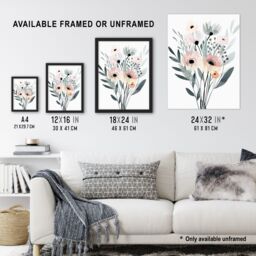 "Artery8 Abstract Pastel Colour Anemone Flower Bouquet Framed Art Print in Pale Green - Size: W12"" x H16""" - thumbnail 3