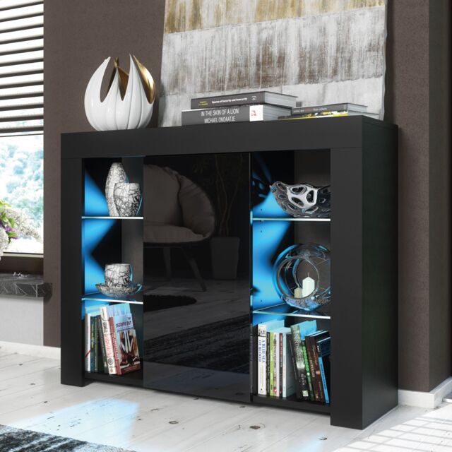 Creative Furniture Harbor Sideboard 97cm - A Stylish & Functional Cabinet with Gloss Doors & LED Lights in Black - image 1