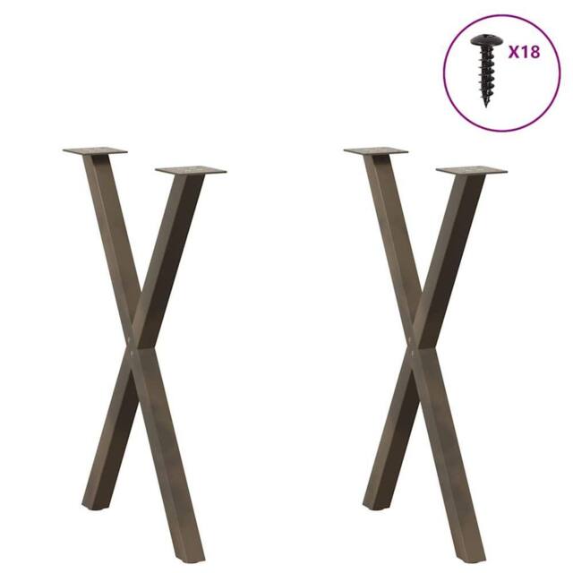 Berkfield Home Modern Dining Table Legs X-Shaped 2 pcs Natural Steel 50x(72-73) in Brown