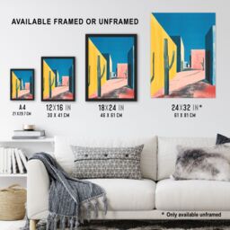 "Artery8 Wall Art Print Colourful Mexican Village Houses & Cacti Poster - Size: W12"" x H16""" - thumbnail 3