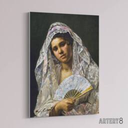 "Artery8 Spanish Dancer Lace Mantilla Cassatt Vintage Canvas Wall Art in Grey - Size: W18"" x H24""" - thumbnail 2