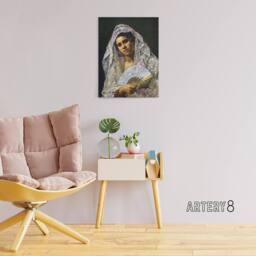 "Artery8 Spanish Dancer Lace Mantilla Cassatt Vintage Canvas Wall Art in Grey - Size: W18"" x H24""" - thumbnail 3