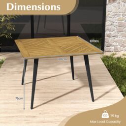 Costway Outdoor Dining Table for 4 Acacia Wood Patio Square Bistro Table w/ Umbrella Hole 107 x 107cm in Natural - Size: 107 x 107 cm - thumbnail 5