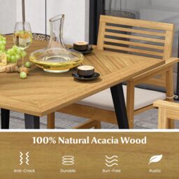 Costway Outdoor Dining Table for 4 Acacia Wood Patio Square Bistro Table w/ Umbrella Hole 107 x 107cm in Natural - Size: 107 x 107 cm - thumbnail 4