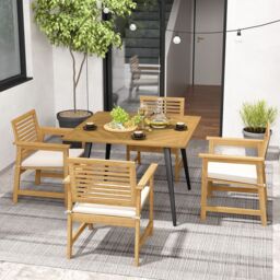 Costway Outdoor Dining Table for 4 Acacia Wood Patio Square Bistro Table w/ Umbrella Hole 107 x 107cm in Natural - Size: 107 x 107 cm - thumbnail 6