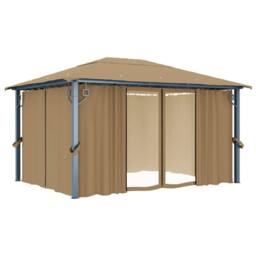 Berkfield Home Gazebo with Curtain 400x300 cm Taupe Aluminium in Beige - thumbnail 3