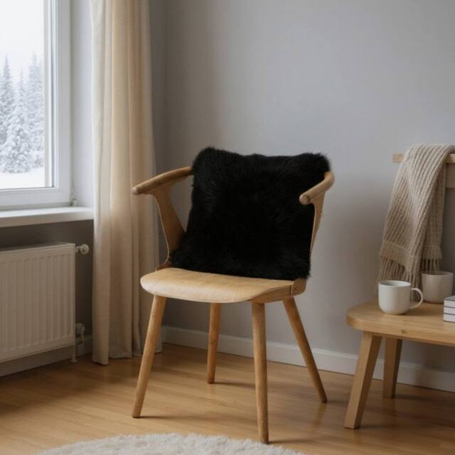 Infinity Leather Natural Sheepskin Real Wool Cushion in Black - Size: 40 cm x 40 cm - image 1