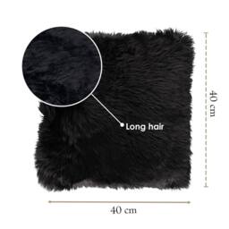 Infinity Leather Natural Sheepskin Real Wool Cushion in Black - Size: 40 cm x 40 cm - thumbnail 3