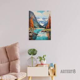 "Artery8 Lake Louise Banff in Autumn Canada Canvas Wall Art Print in Blue - Size: W18"" x H24""" - thumbnail 3
