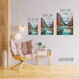 "Artery8 Lake Louise Banff in Autumn Canada Canvas Wall Art Print in Blue - Size: W18"" x H24""" - thumbnail 4
