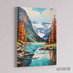 "Artery8 Lake Louise Banff in Autumn Canada Canvas Wall Art Print in Blue - Size: W18"" x H24""" - thumbnail 2