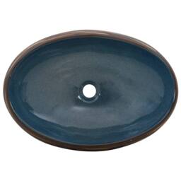 Berkfield Home Durable Countertop Basin Brown & Blue Oval 59x40x15 cm Ceramic - Size: 59 x 40 x 15 cm - thumbnail 6