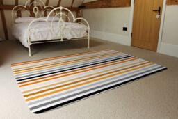 Benjamin Tate Design Striped Pattern, Orange Black Gray Beige & Brown Designer Rug in Natural - Size: Large - thumbnail 3