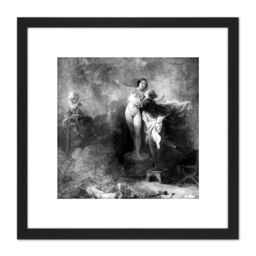 Artery8 Jeanhonore Fragonard Pygmalion & Galatea Painting 8X8 Inch Square Wooden Framed Wall Art Print Picture with Mount in Black - thumbnail 1