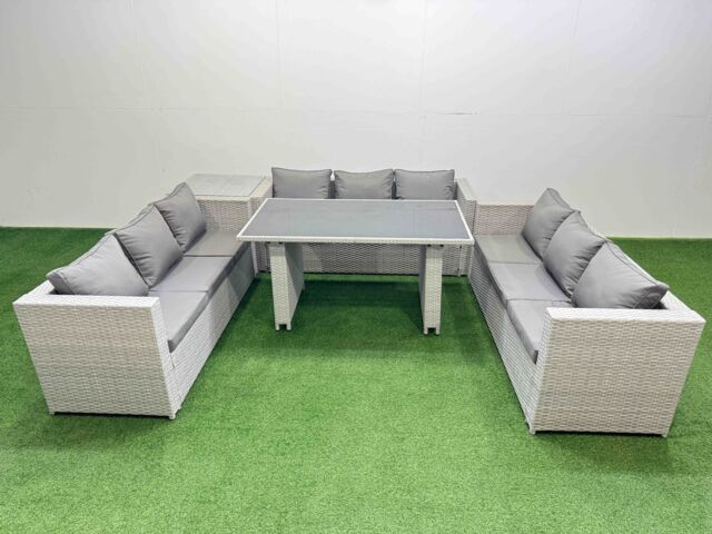 Fimous Patio Outdoor Garden Furniture Sets with Side Table Light Grey