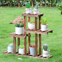 KORVIXA Multi Tier Wood Plant Stand Flower Display Holder Storage Rack in Brown - Size: Medium - thumbnail 4