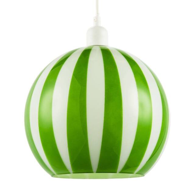 Happy Homewares Coloured & White Striped High Gloss Glass Globe Pendant Light Shade in Green - image 1