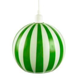 Happy Homewares Coloured & White Striped High Gloss Glass Globe Pendant Light Shade in Green - thumbnail 3
