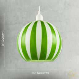 Happy Homewares Coloured & White Striped High Gloss Glass Globe Pendant Light Shade in Green - thumbnail 6