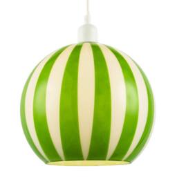 Happy Homewares Coloured & White Striped High Gloss Glass Globe Pendant Light Shade in Green - thumbnail 2