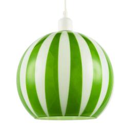 Happy Homewares Coloured & White Striped High Gloss Glass Globe Pendant Light Shade in Green
