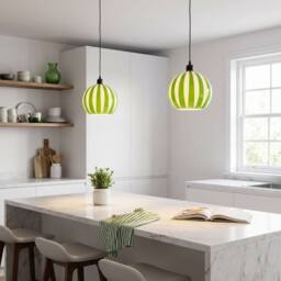 Happy Homewares Coloured & White Striped High Gloss Glass Globe Pendant Light Shade in Green - thumbnail 5