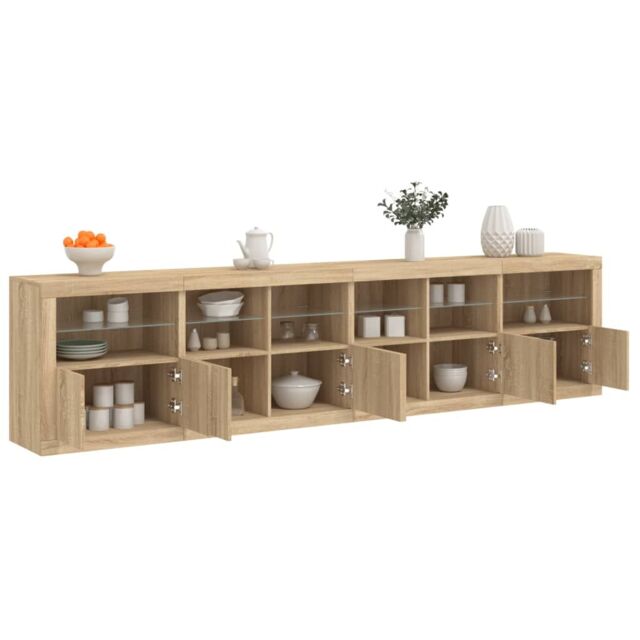 Berkfield Home Sideboard with LED Lights Sonoma Oak 283x37x67 cm in Brown - Size: 283 x 37 x 67 cm - image 1