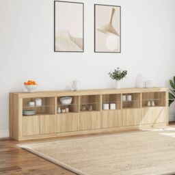 Berkfield Home Sideboard with LED Lights Sonoma Oak 283x37x67 cm in Brown - Size: 283 x 37 x 67 cm - thumbnail 4