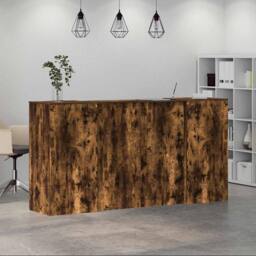 Berkfield Home Reception Desk Smoked Oak 200x50x103.5 cm Engineered Wood in Brown - thumbnail 4