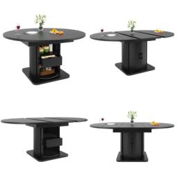 Merax Extendable Round To Oval Wooden Dining Table with Storage Drawer in Black - thumbnail 7