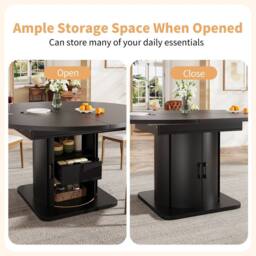 Merax Extendable Round To Oval Wooden Dining Table with Storage Drawer in Black - thumbnail 9