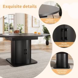 Merax Extendable Round To Oval Wooden Dining Table with Storage Drawer in Black - thumbnail 8