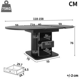 Merax Extendable Round To Oval Wooden Dining Table with Storage Drawer in Black - thumbnail 2