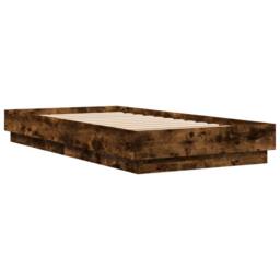 Berkfield Home Durable Bed Frame Frame with LED Lights Smoked Oak 75x190 cm Smal in Brown - Size: Small Single - thumbnail 1