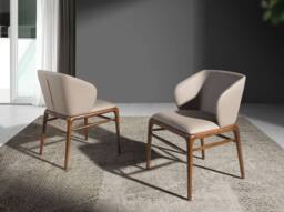 Angel Cerda Dark Mink Leatherette Dining Chair Walnut-Coloured in Beige - thumbnail 5