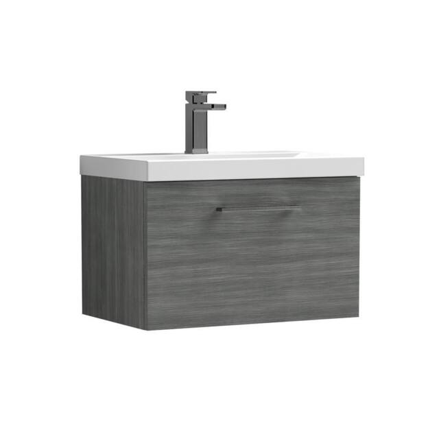 Balterley 600mm Wall Hung 1 Drawer Vanity, Woodgrain Anthracite, Pewter Handle in Grey - image 1