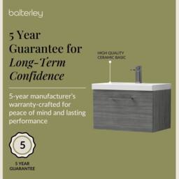 Balterley 600mm Wall Hung 1 Drawer Vanity, Woodgrain Anthracite, Pewter Handle in Grey - thumbnail 6